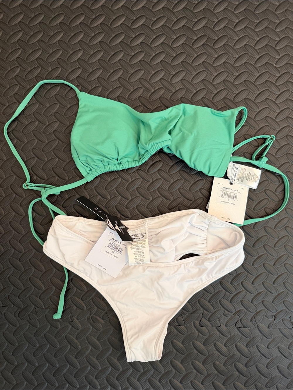 O'Neill Mint Green & White Two-Piece Tie Bikini Set